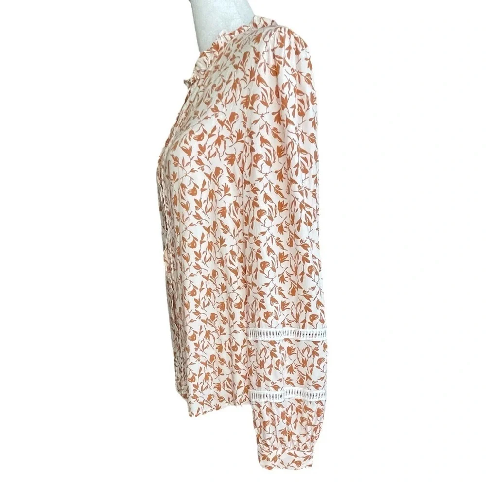 Womens Floral brown Boho Fall Long sleeve Too Blouse M - Picture 4 of 7